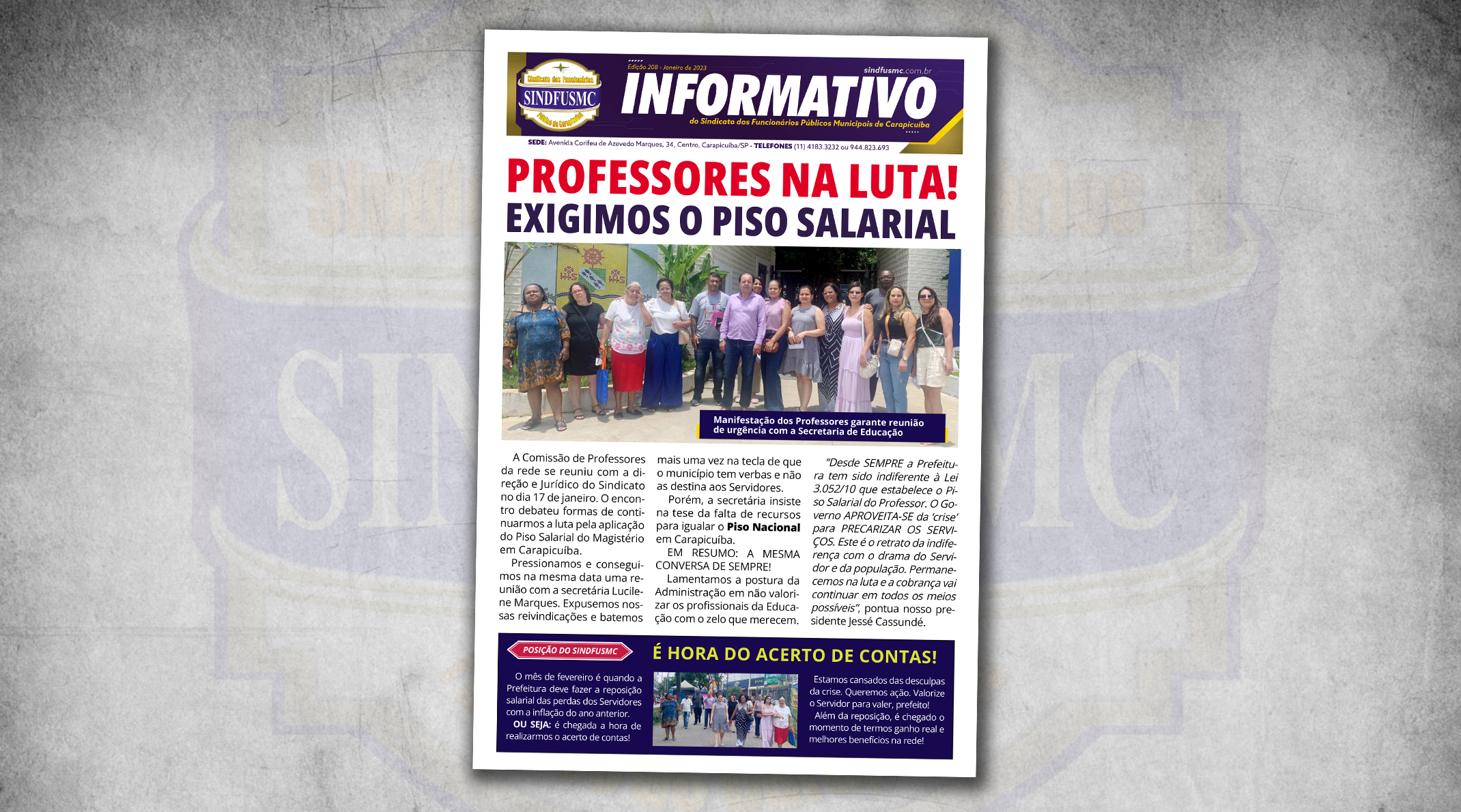 Jornal do Sindicato destaca luta pela aplicação imediata do Piso salarial dos Professores